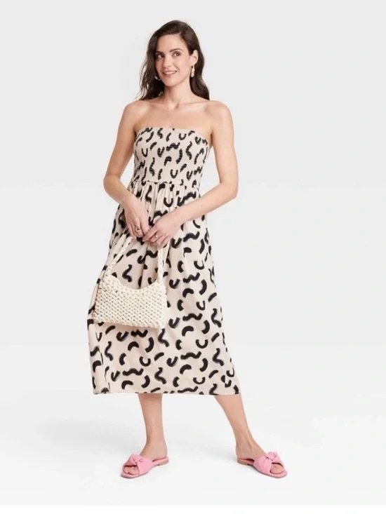 a.new.day Women’s Tan and Black Smocked Top tube midi Sundress XXL - Picture 7 of 7